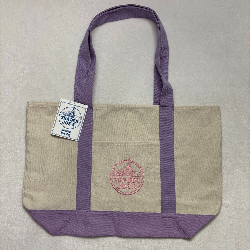 💗Trader Joe’s Large Lavender Reusable Canvas Tote Bag NWT